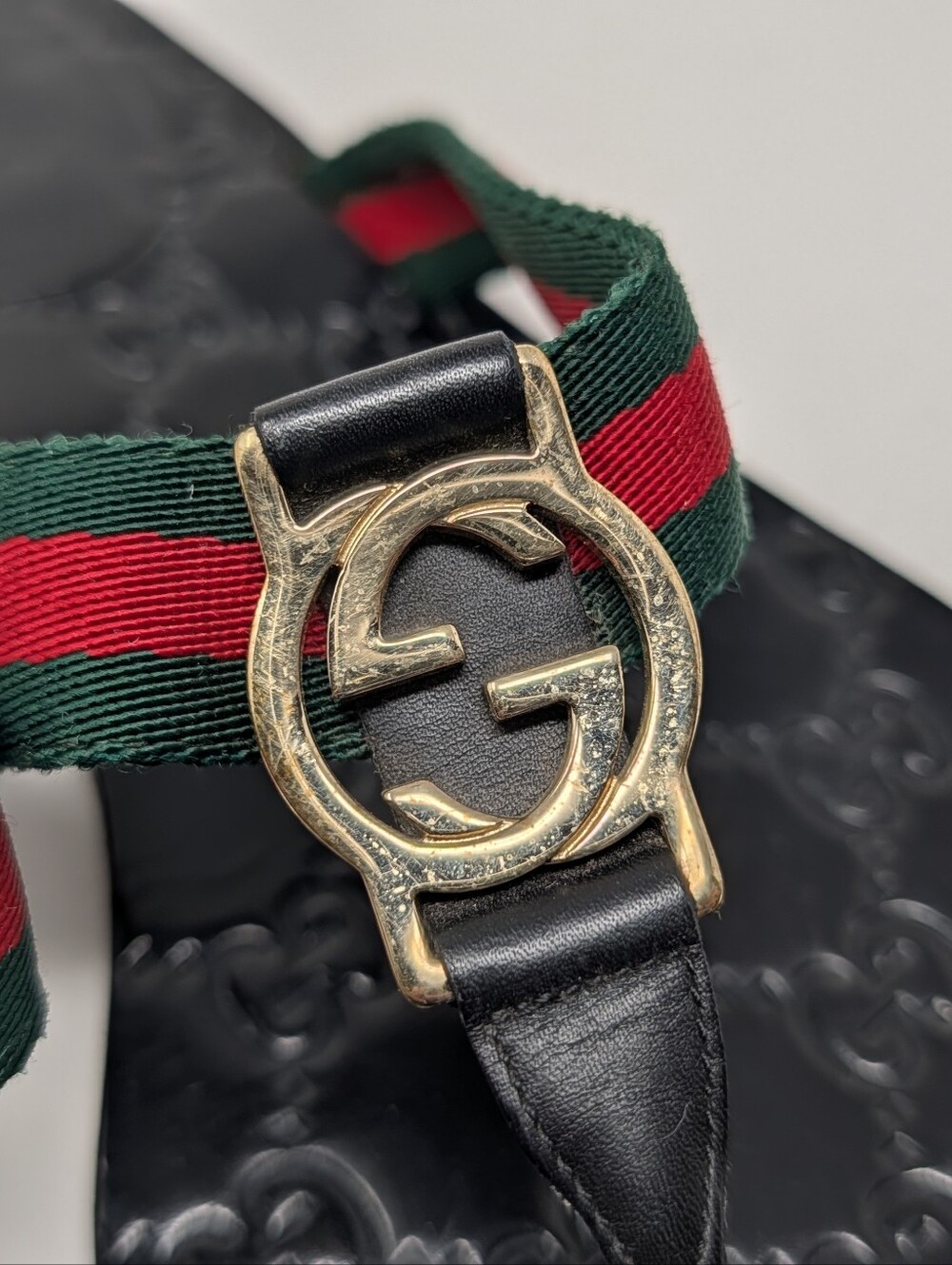 Gucci Black Lifford Web Interlocking G GG Thong Flip Flop Sandals Size EU 38.5 - Picture 7 of 12